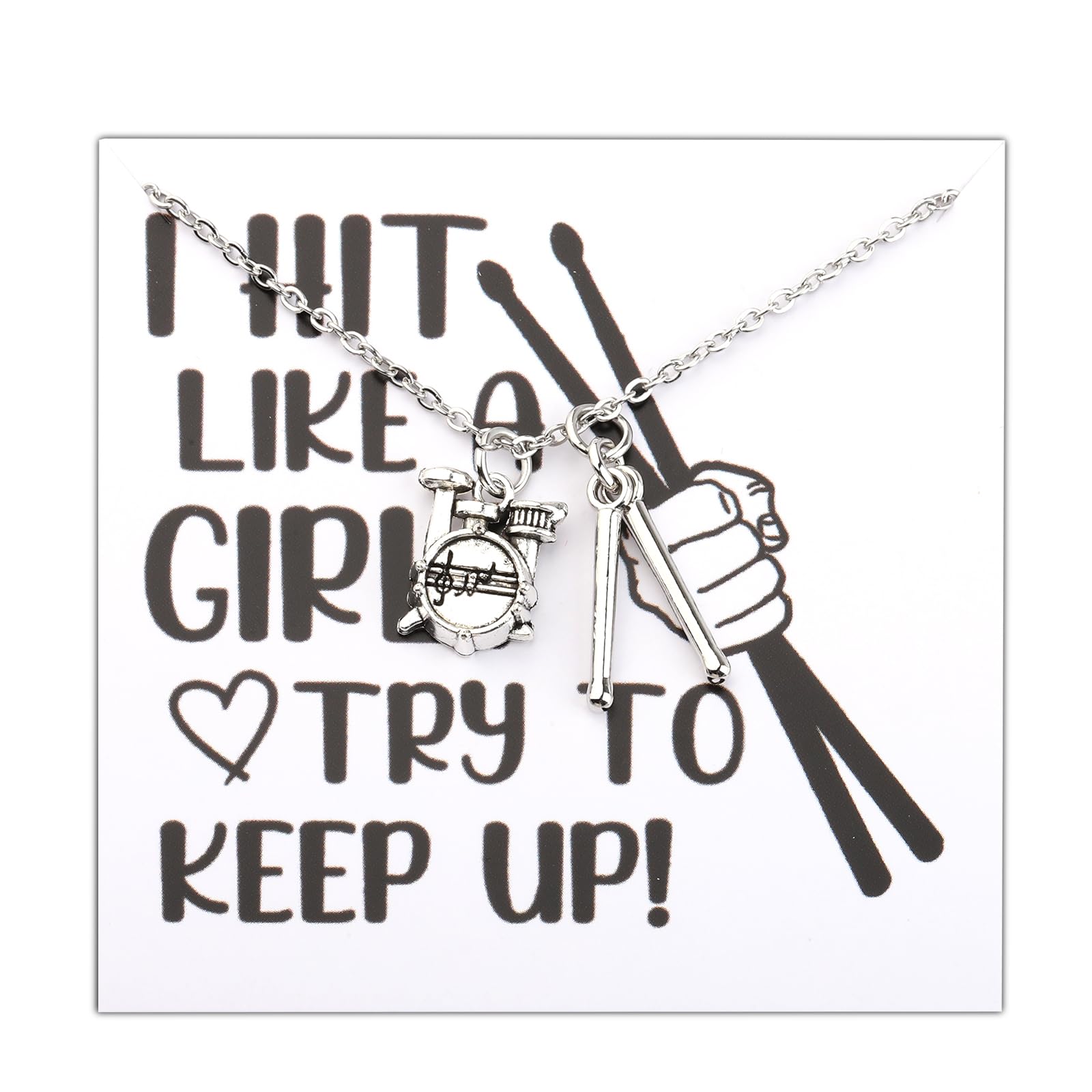 CENWA Drummer Gift Drummer Drumsticks Pendent Hit Like A Girl Drum Kit Gifts Musician Gift Percussion Jewelry (Drummer N Card eu)