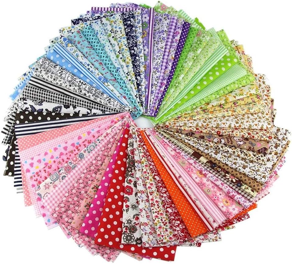 JANOU 50pcs Floral DIY Craft Cotton Fabric Handmade Textiles Bundle Squares Quilting Lint for Sewing Bags Bedding Patchwork 10x10cm