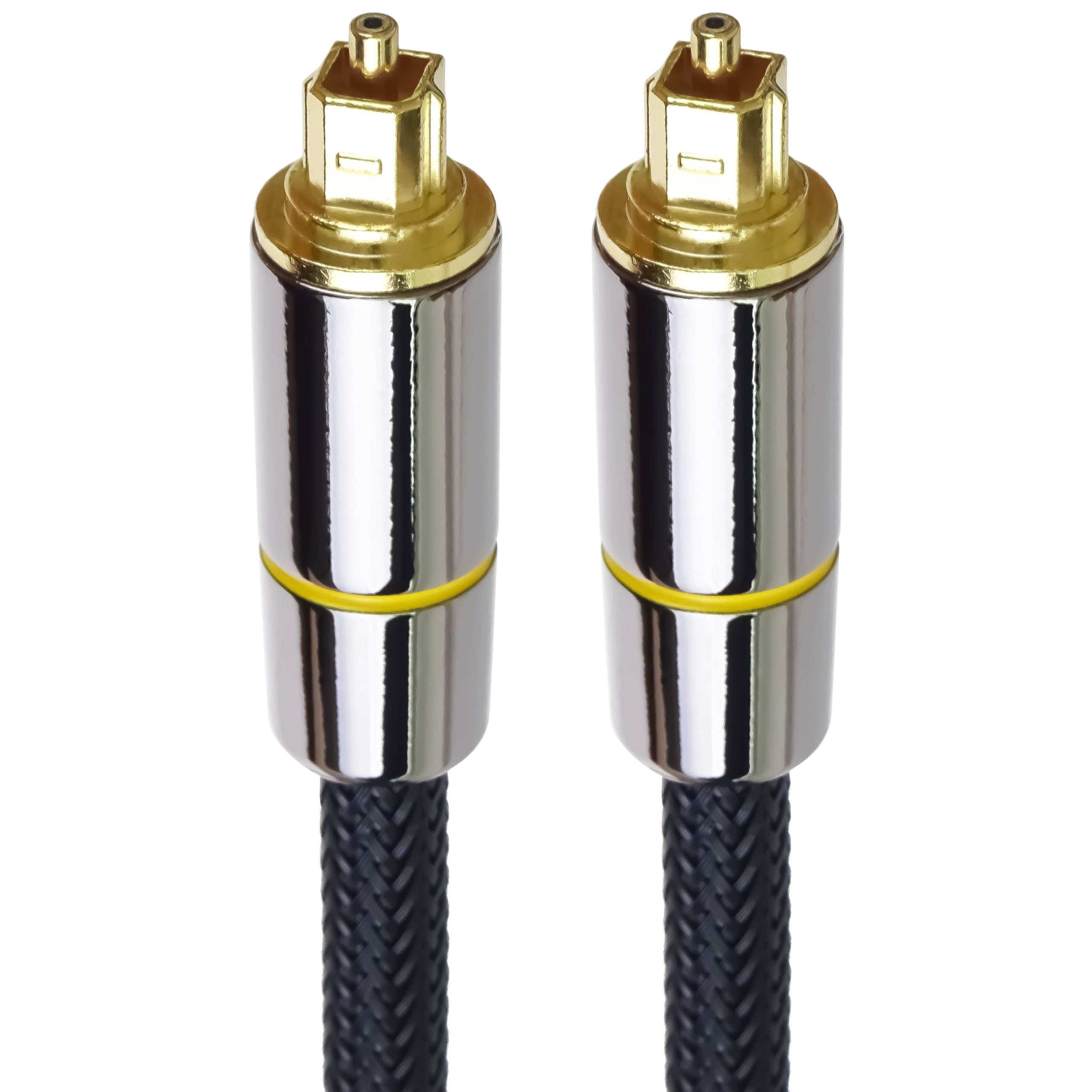 PremiumCord Optical Audio Cable Toslink 3 m Outer Diameter 7 mm Toslink Plug-On Plug Digital Cable for HiFi Stereo Soundable TV, HQ Audio, Metal Design + Nylon, Colour: Black, Gold