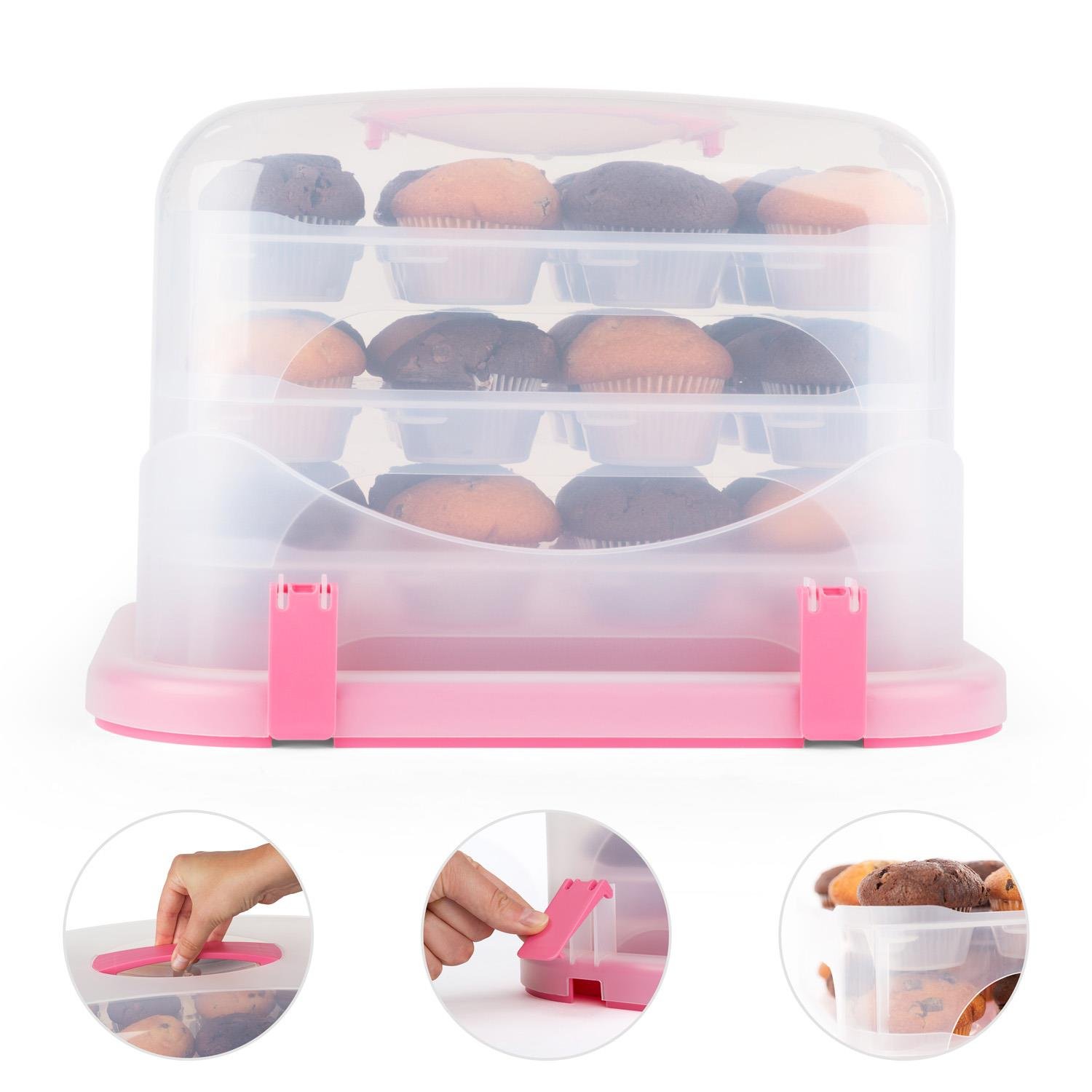 Ustensiles A Patisserie Boites De Transport Pour Gateaux Klarstein Boite De Transport Gateaux Tartes Cupcakes Cloche Xl 36 Pieces Rose Napravi Rs