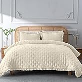 HIARUO 3-Piece Queen Quilt Set - Soft Warm Ultrasonic Reversible Pleated Ruffled Coverlet Bedspread Set (90 x 90 Inch) with 2 Pillow Sham (20 x 26 Inch), Beige