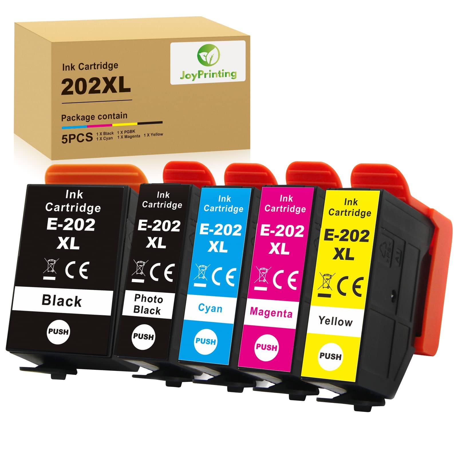 JoyPrinting 202XL Ink Cartridges for Epson 202 202XL Ink Compatible with Epson Expression Premium XP-6000 XP-6001 XP-6005 XP-6100 XP-6105 Printers (1Black 1Cyan 1Magenta 1Yellow 1Photo Black, 5-Pack)