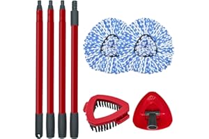 Spin Mop Replace Head, Base, Scrubber, Mop Handle for OCedar RinseClean 2-Tank System, Include 2 Microfiber Mop Refills, 1 Mo