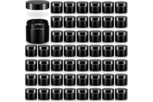 Domensi 48 Pcs 2 oz Glass Jars with Lids Travel Size Round Leakproof Empty Cosmetic Jars with Inner Liners Lid for Storing Makeup Lotions Face Cream Ointments Candle DIY Making (Black)