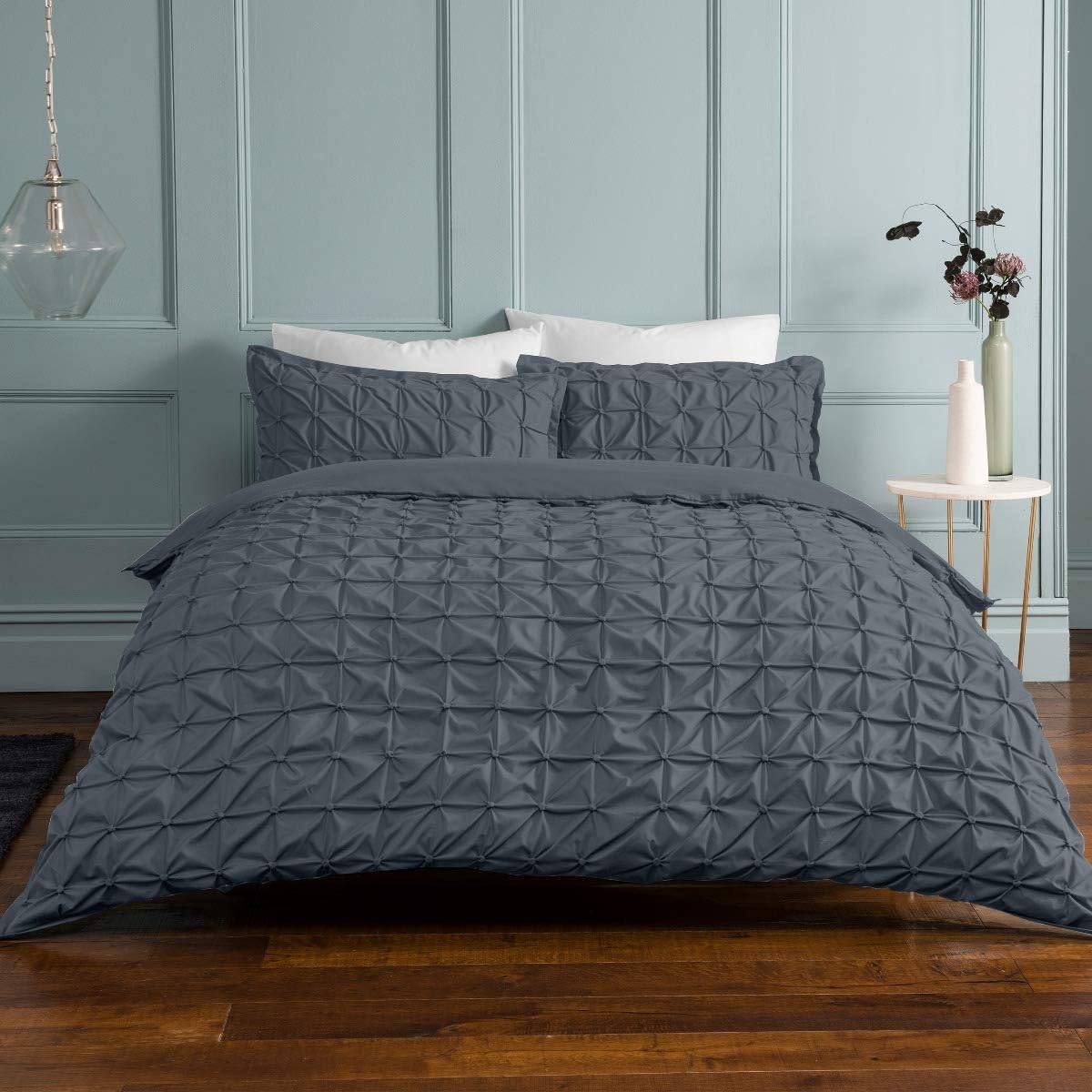 Sleepdown Rouched Pleats Easy Care Soft Duvet Cover Quilt Bedding Set