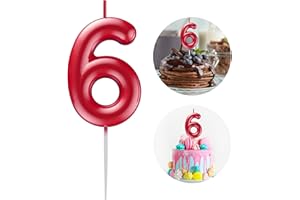 KANOO Red Number 6 Candle Happy Birthday 3D Number Candles for Birthday Cake Party Decoration Wedding Anniversary Celebration Supplies