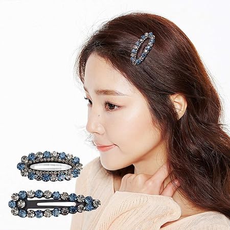 Amazon Chimera クリスタル ヘアスリーピン 2個セットキラキラ前髪クリップ シンプル ヘアアクセサリー ファッション エレガント ヘアアレンジ レディース髪留め人気 バレッタ グレーダークブルー Chimera ヘアクリップ バレッタ 通販