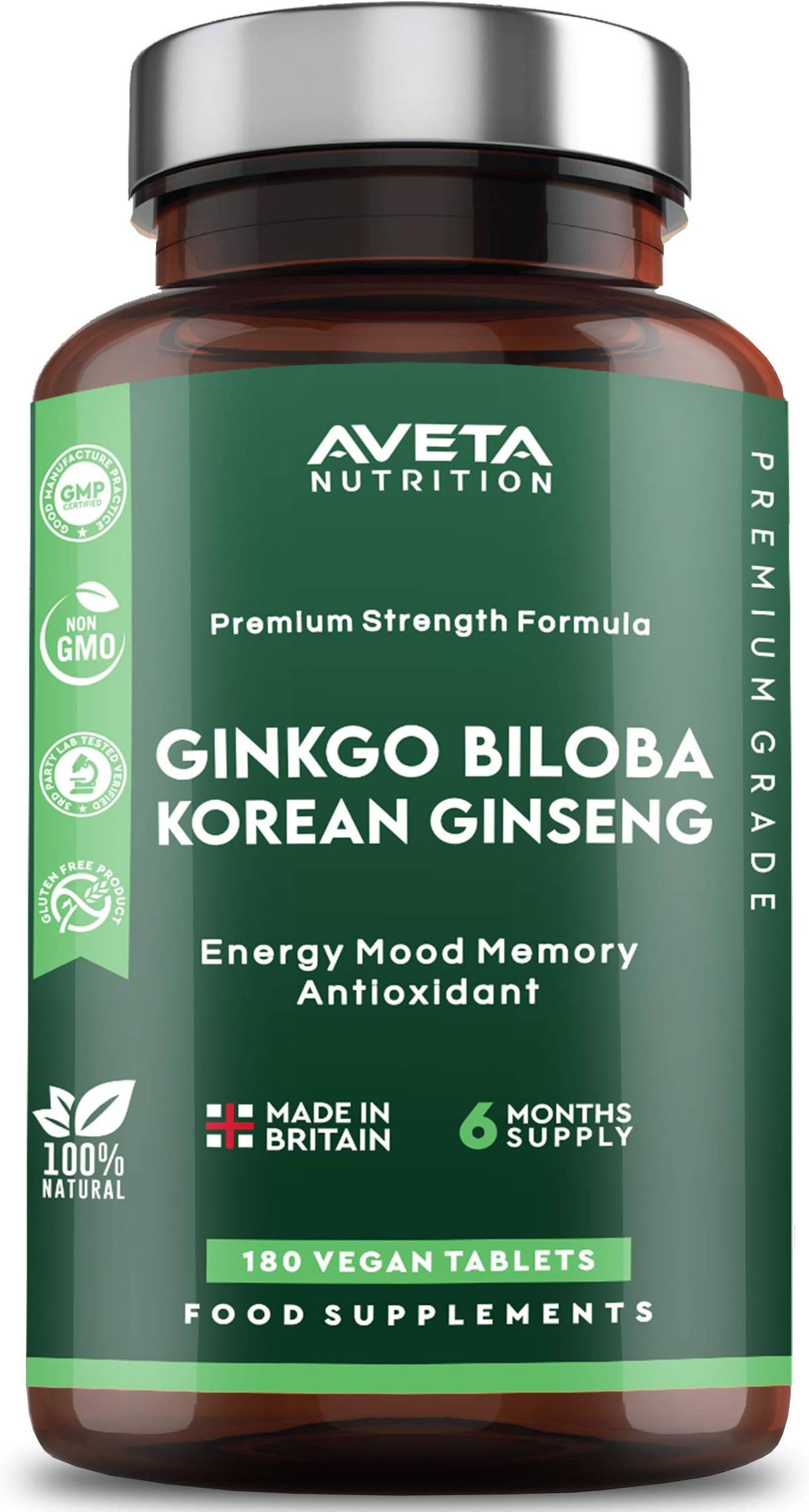 Ginkgo Biloba 3000mg & Korean Ginsing 1000mg 180 Tablets | Memory and Cognitive Functions & Sexual Health