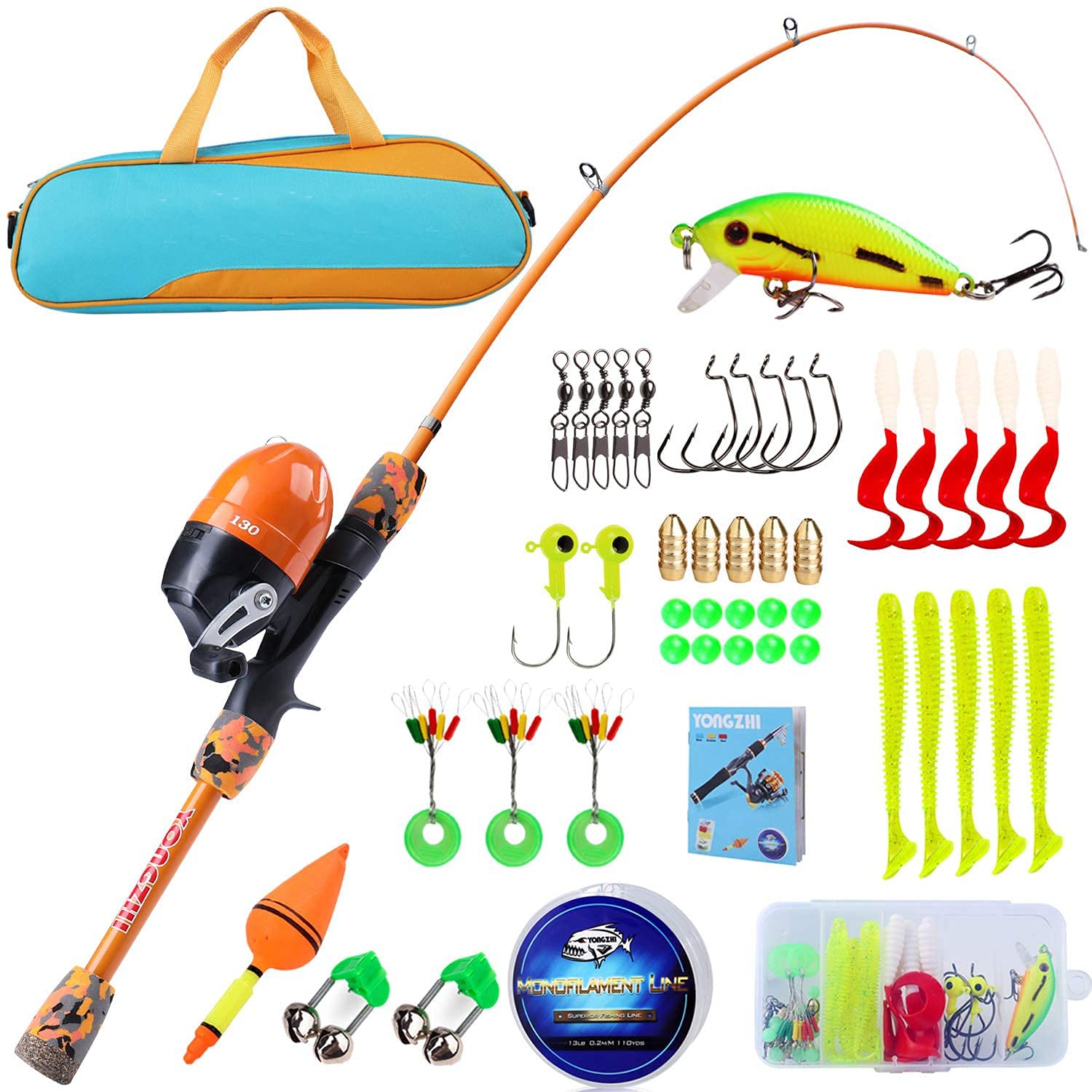Sougayilang Kids Fishing Rods,Portable Telescopic Fishing Rod and Reel Combo, with Fishing Line Lures Spincast Fishing Tackle Bag for Youth, Girls and Boys Traveling Kid Fishing Pole-O