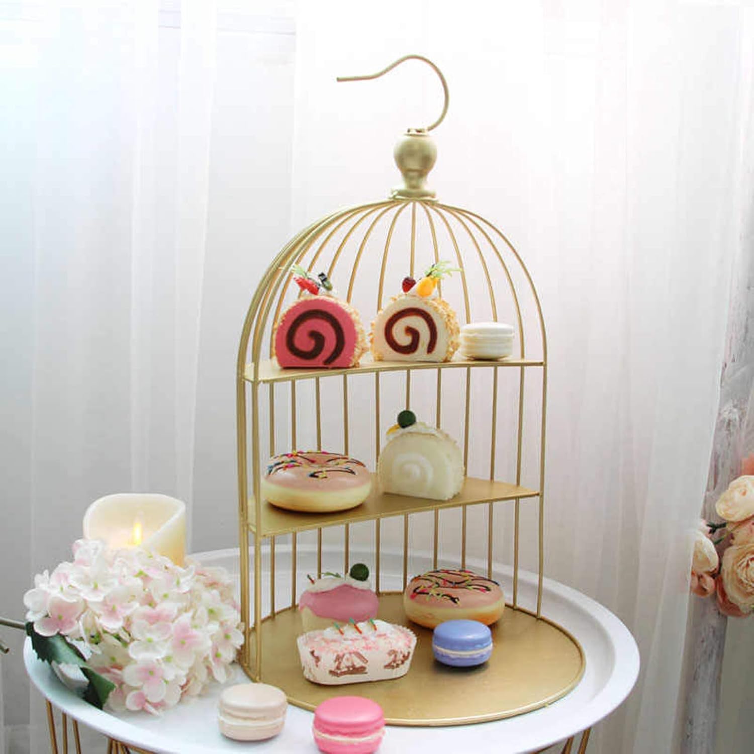 Loclic Com Vaisselle Et Plats De Service Vaisselle Et Arts De La Table Golden Yardwe 1 Pc Cage A Oiseaux Support De Gateau En Metal Presentoir A Dessert Presentoir A Trois Couche Cupcake
