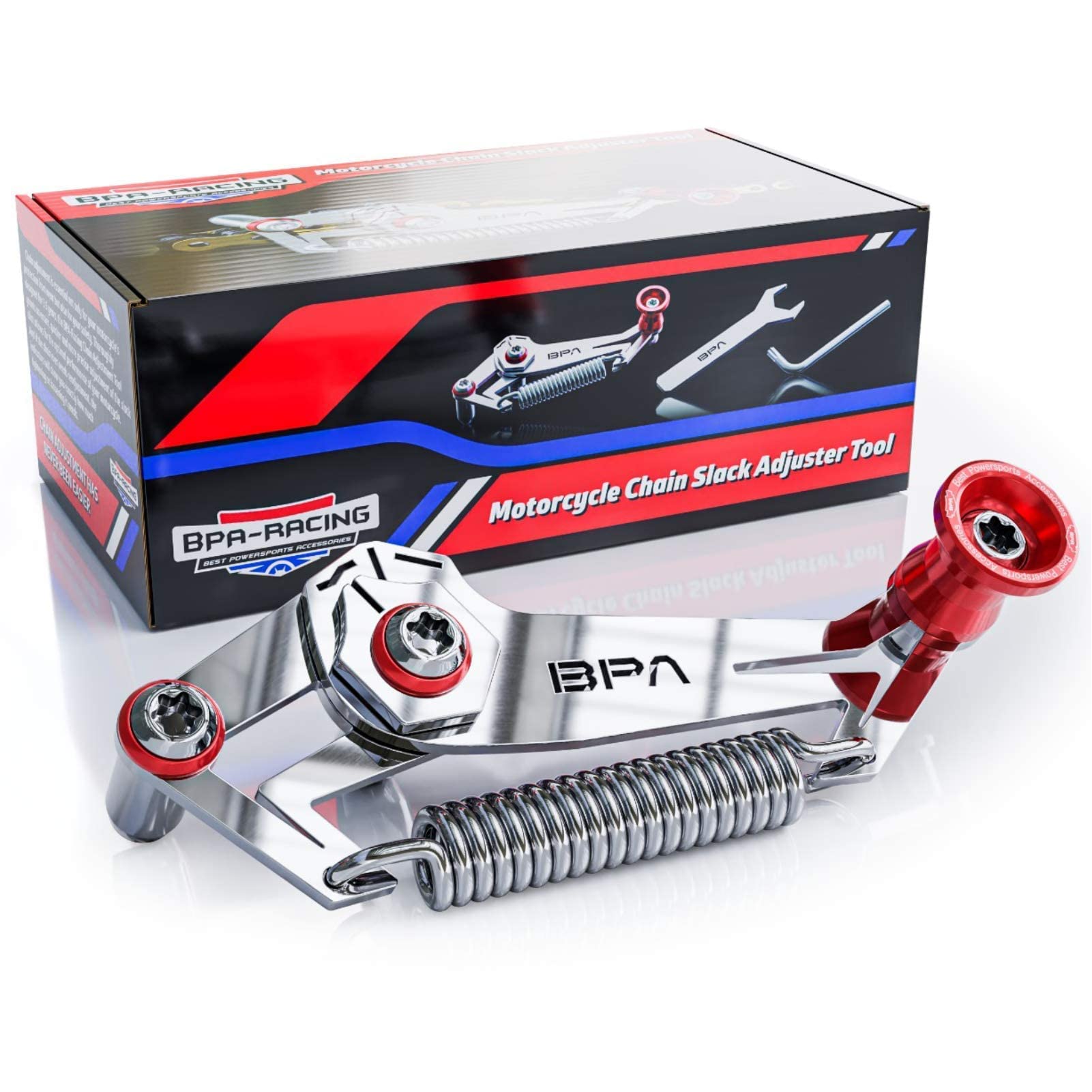 Photo 1 of BPA-RACING Motorcycle Chain Slack Adjuster Tool - Innovative Chain Tensioning Tool for Easy, Quick & Precise Chain Slack Adjustment- Slack Setter Tool (Red)