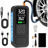 Calmara Y34 Tire Inflator Portable Air Compressor,4X Faster Inflation,8000mAh Cordless/12V DC 150PSI Air Pump with Digital Pressure Gauge for Car,Motorcycle,Bike,Ball Gifts for Him