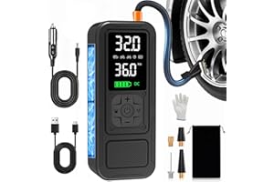 Calmara Y34 Tire Inflator Portable Air Compressor,4X Faster Inflation,6000mAh Cordless/12V DC 150PSI Air Pump for Car Tires with Digital Pressure Gauge/LED Light for Car,Motorcycle,Bike,Ball