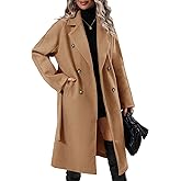 Danedvi Women Elegant Wool Pea Coat Lapel Collar Double Breasted Mid-Long Winter Overcoats with Belted Pockets
