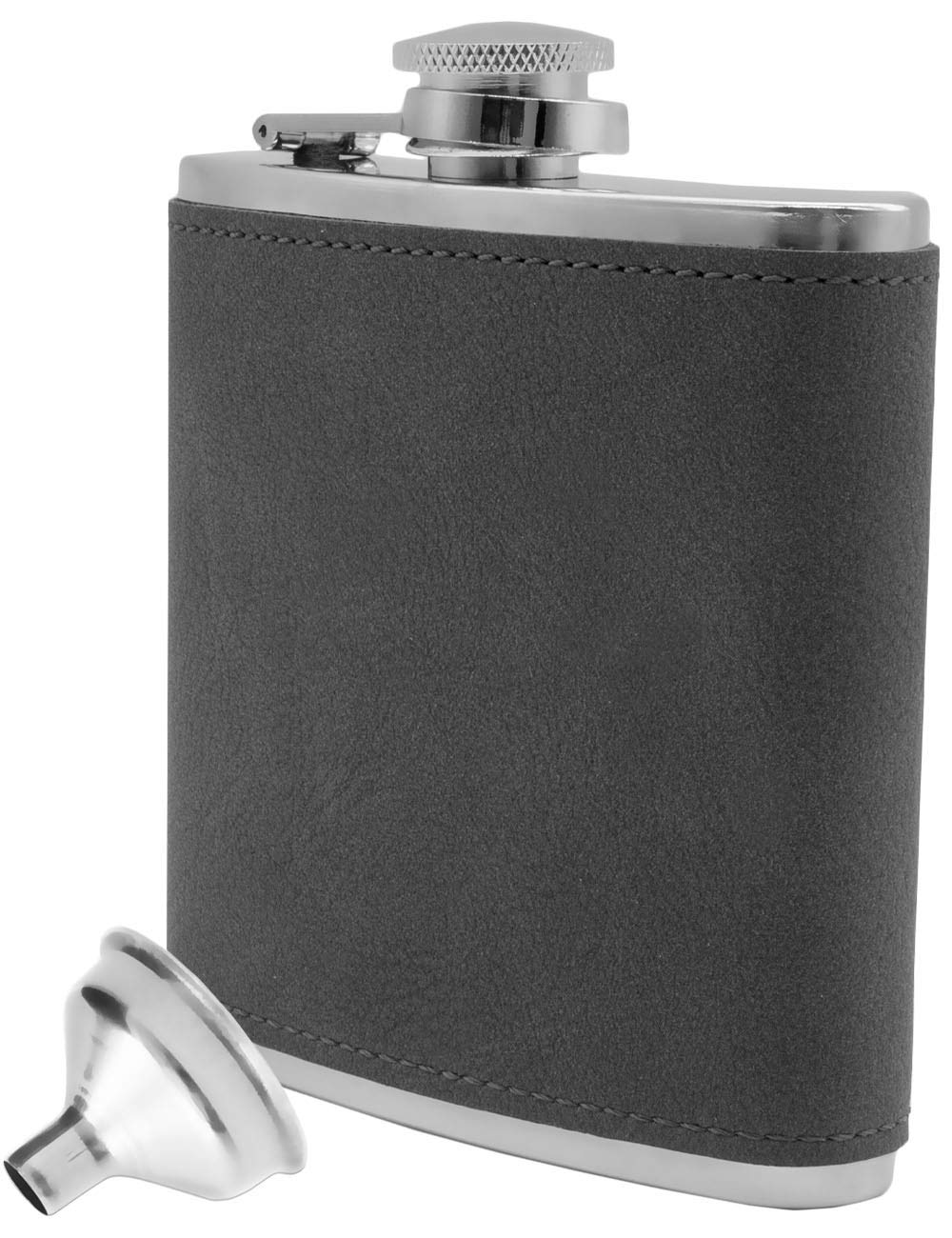 Outdoor Saxx® - Stainless steel hip flask, elegant suede design, flagon, chest pocket, pocket bottle, schnapps bottle, free filling funnel, great gift, 175 ml, grey