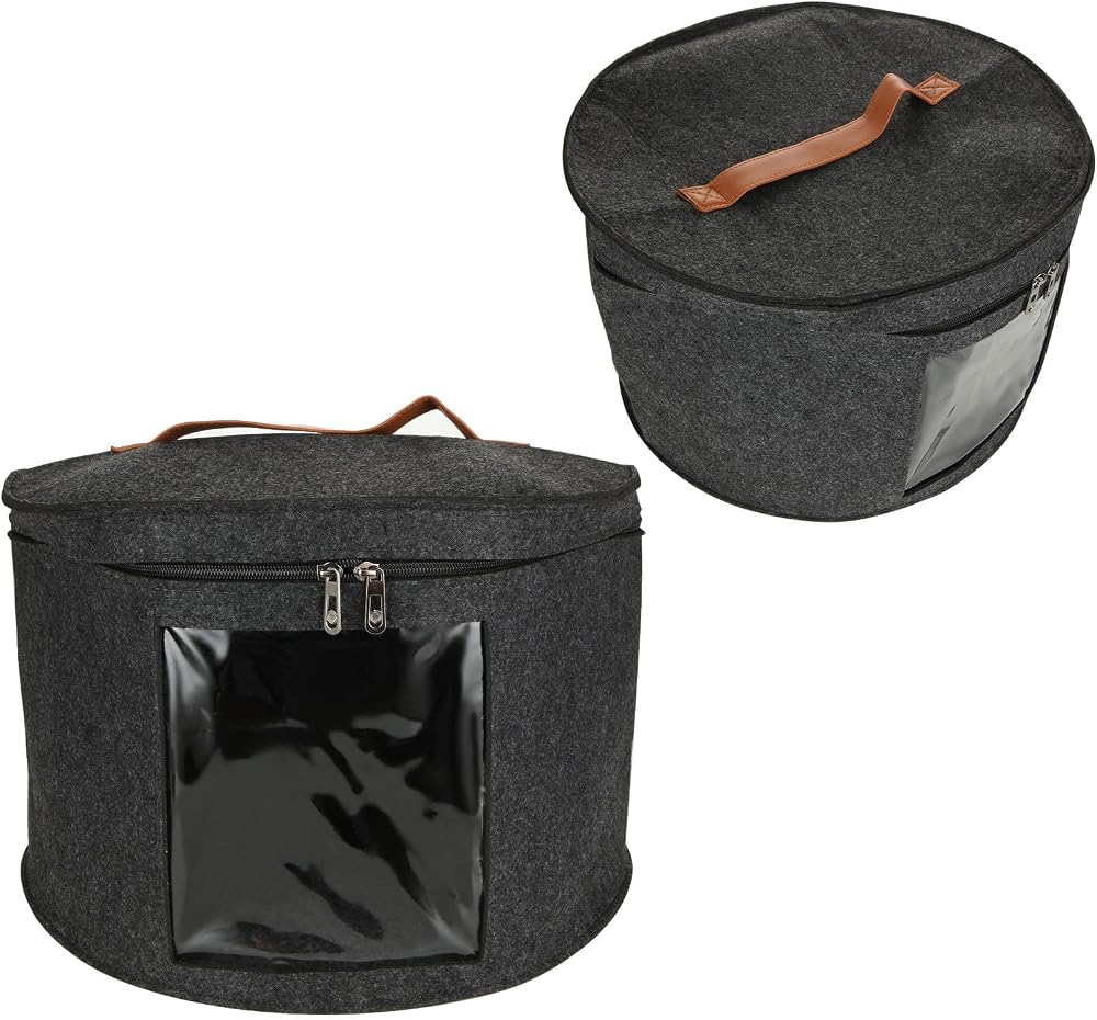 CYEER 2 Pack 17" Foldable Felt Hat Storage Boxes Dark Grey Round Sturdy Travel