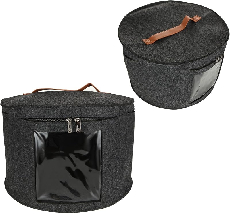 CYEER 2 Pack 17" Foldable Felt Hat Storage Boxes Dark Grey Round Sturdy Travel
