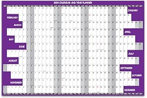 DVN LEARNING 2024 Wall Calendar Large, 12 Month Annual Yearly Monthly Wall Planner, Size 24" x 36" (Purple)