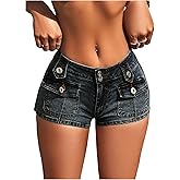Floerns Women's Low Waist Denim Mini Shorts Flap Pocket Stretchy Y2k Booty Jean Shorts