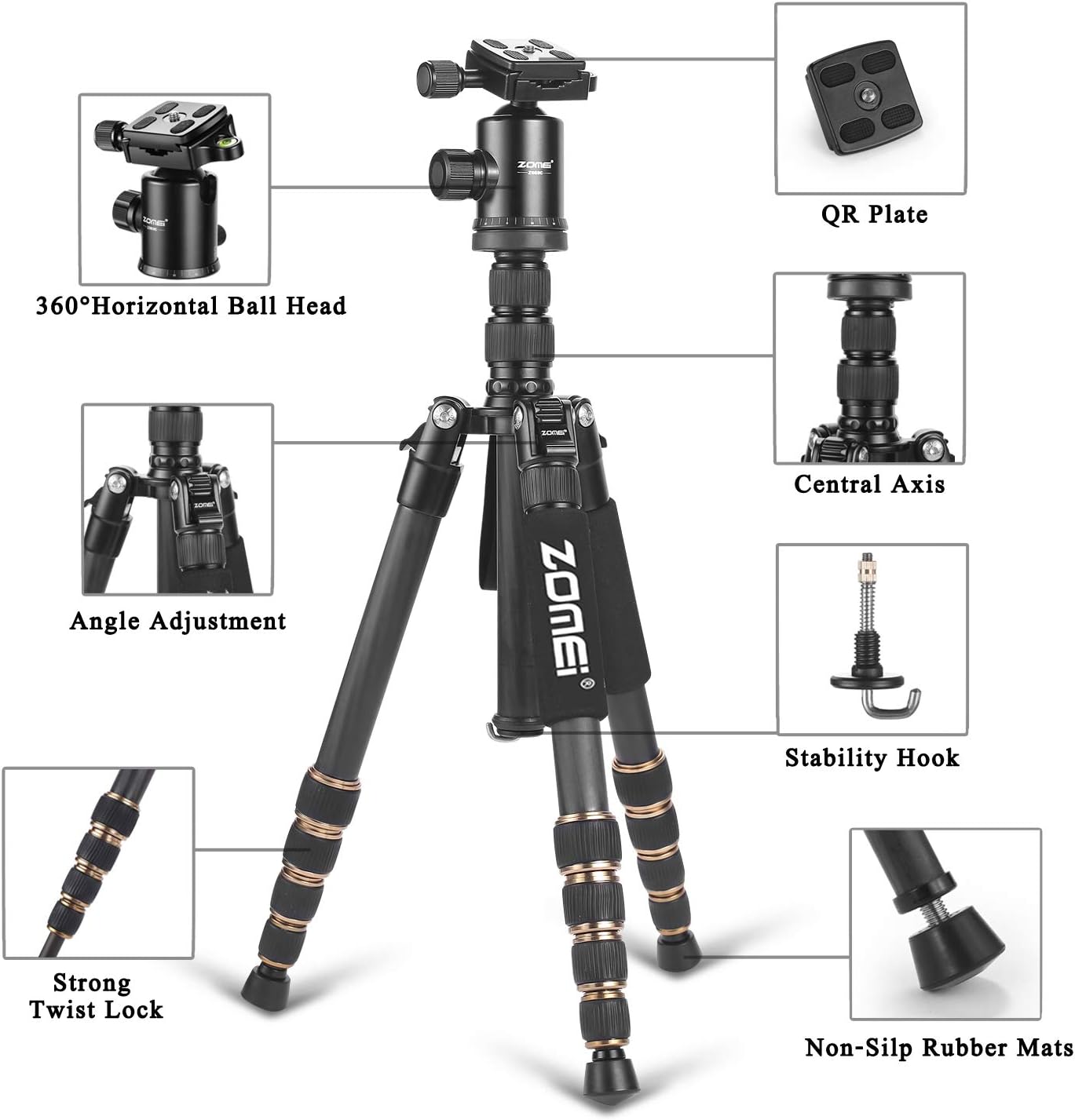 ZOMEI Z669C Camera Tripod - Image 4