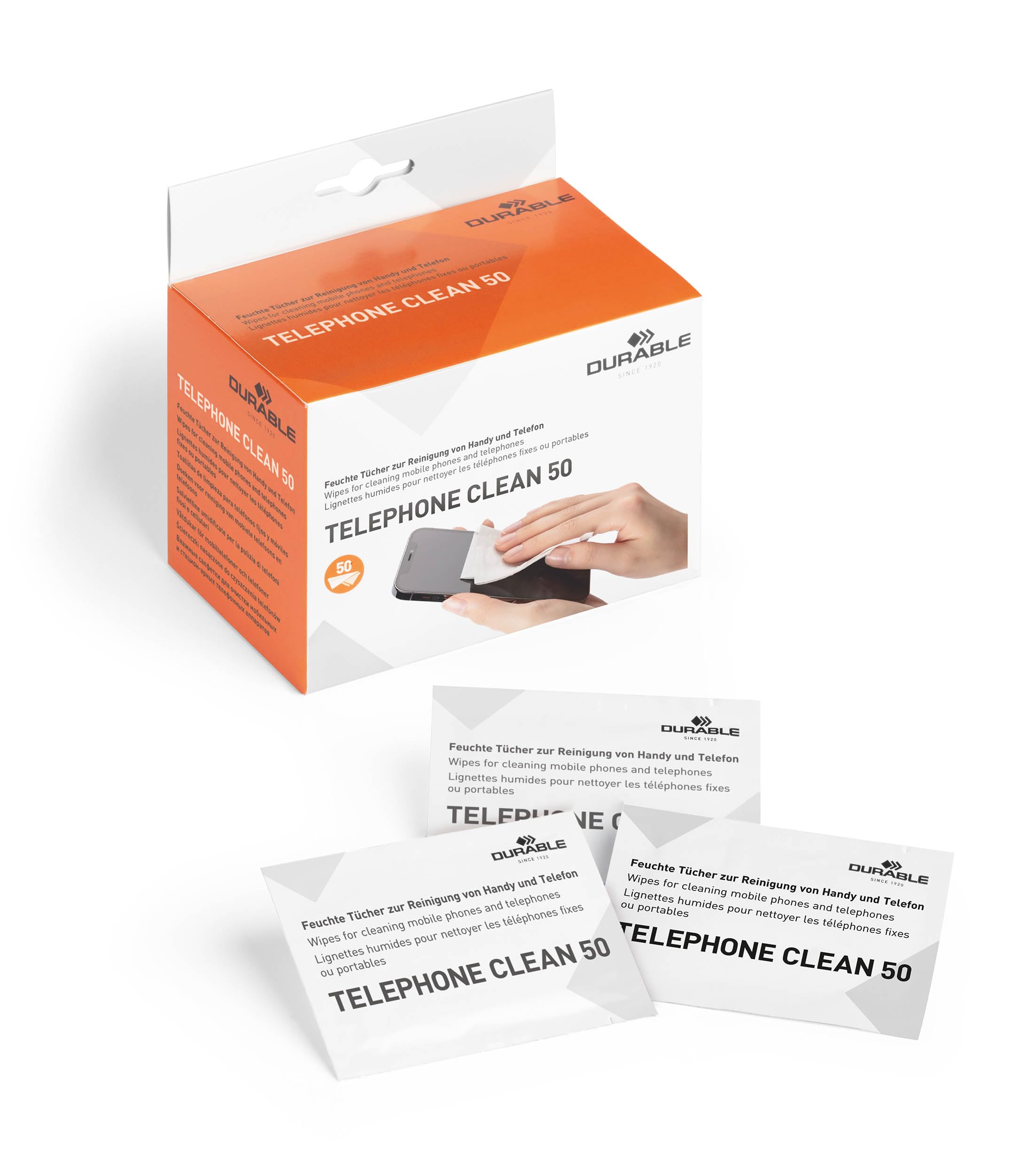 Durable Telephone Cleaning Sachets Individual Moist Low Lint Wipes Pre-Saturated Ref 5785 [Pack 50]
