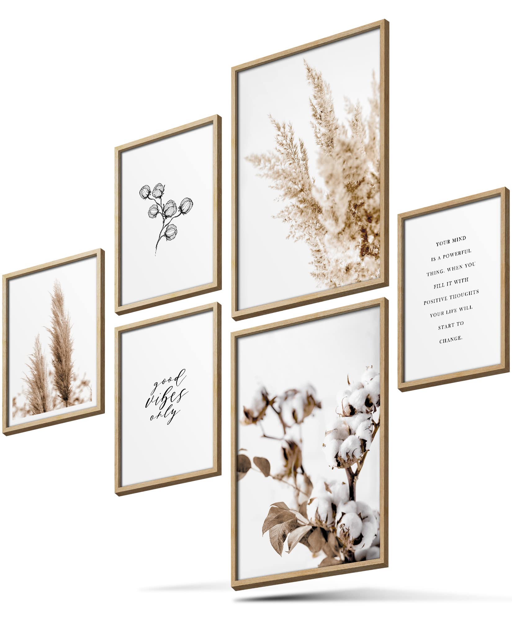 BLCKART Infinity Premium Beige Love XL Poster Set Pictures Stylish Double-Sided Pampas Grass Living Room Decoration Dry Plants (Beige Love, 6, XL, 2 x A2, 4 x A3, Without Frame)