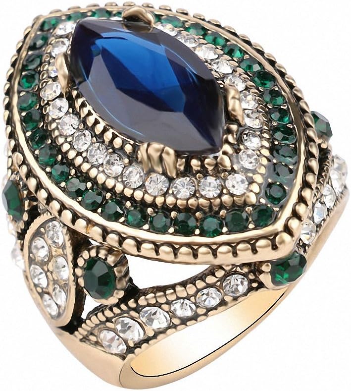 Luxury Vintage Jewelry Green Crystal Big Wedding Rings for Women