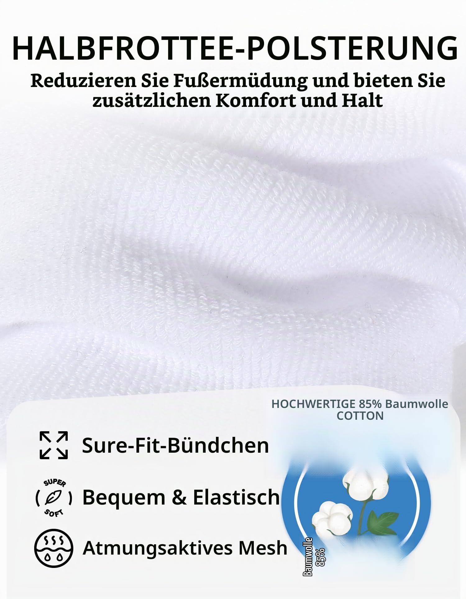 CLOSEMATE 7 Paar gepolsterte Sneakersocken für Herren & Damen, EU 39-42 6