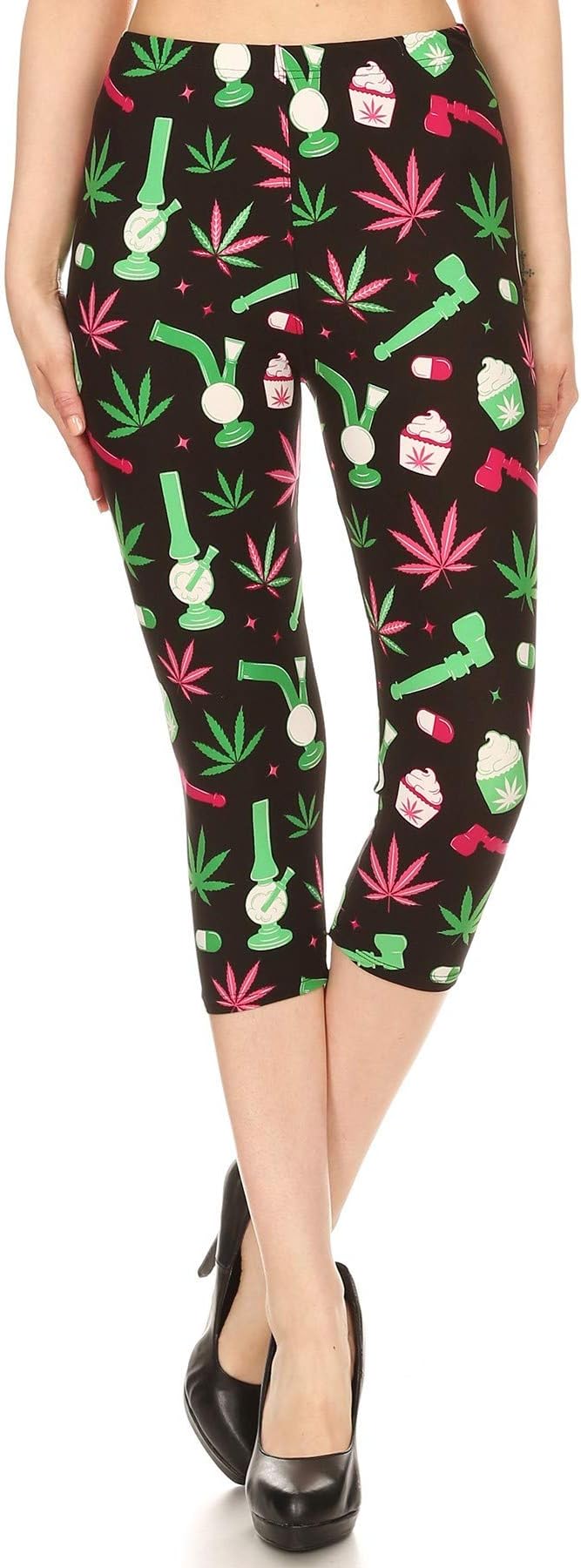 Women's Novelty Printed Cropped Capri Leggings for Regular Plus 3X5X (Women 2~24) - Mermaid Skulls Baseball