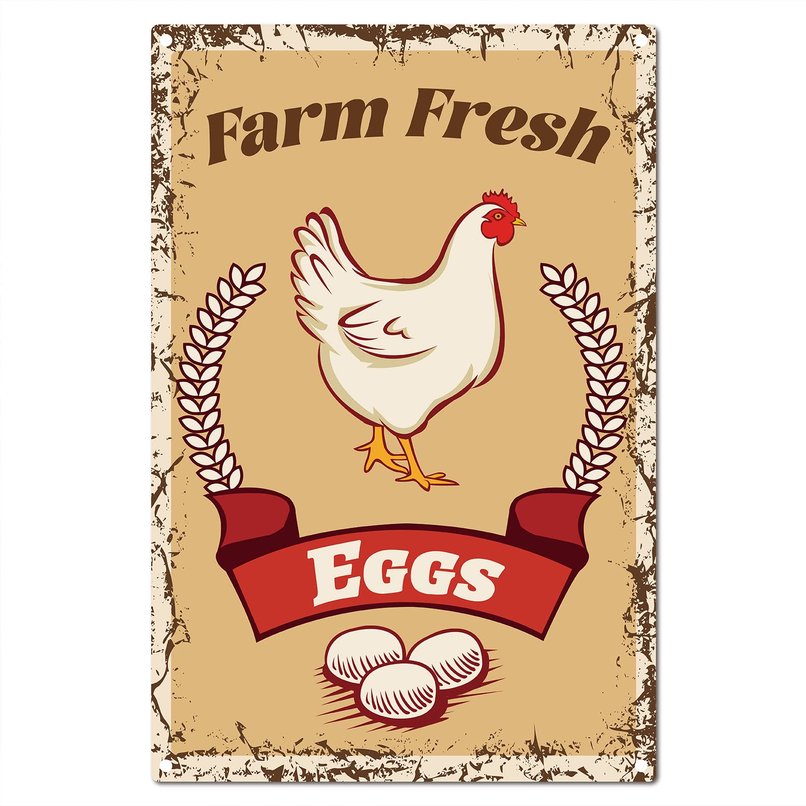 CREATCABIN Farm Fresh Eggs Yard Sign Funny Chicken Metal Tin Sign Vintage Wall Art Decor Rustic Farmhouse Backyard Home Bar Sale Market Supermarket Shop Easter Holidays Decorations 8 x 12 Inch