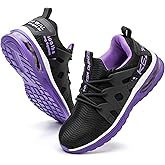 Kezhiho Steel Toe Shoes for Women Air Cushion Lightweight Work Shoes Comfortable Breathable Puncture Proof Slip Resistant Sneakers Indestructible Construction Industrial Safety Shoes