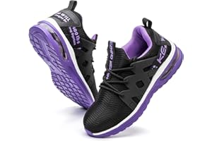 Kezhiho Steel Toe Shoes for Women Air Cushion Lightweight Work Shoes Comfortable Breathable Puncture Proof Slip Resistant Sneakers Indestructible Construction Industrial Safety Shoes