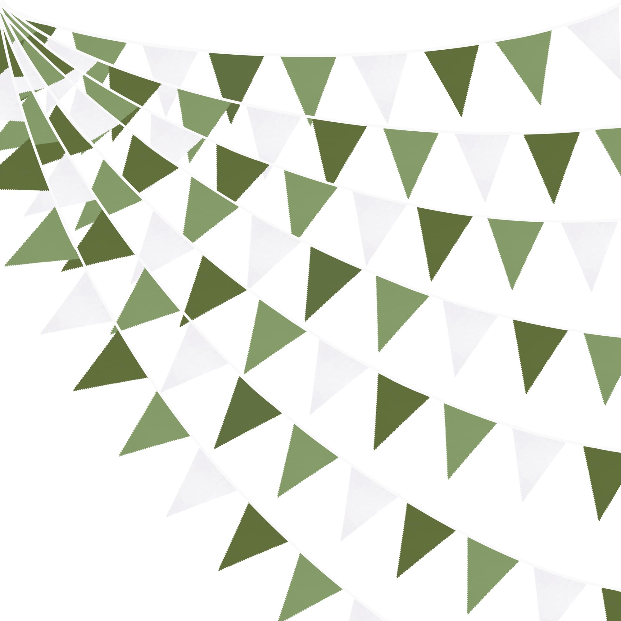 Photo 1 of 32Ft Olive Green Party Decorations Sage Green Triangle Flag Fabric Banner Pennant Garland Streamers for Birthday Wedding Woodland Baby Shower Jungle Safari Summer Golf Outdoor Party Decor