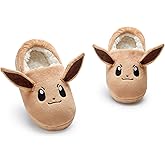 Pokemon Girls Slippers | Childrens Eevee OR Pikachu Character Face Slip-On Loafer | Kids Fur Lined House Shoes Game TV Show
