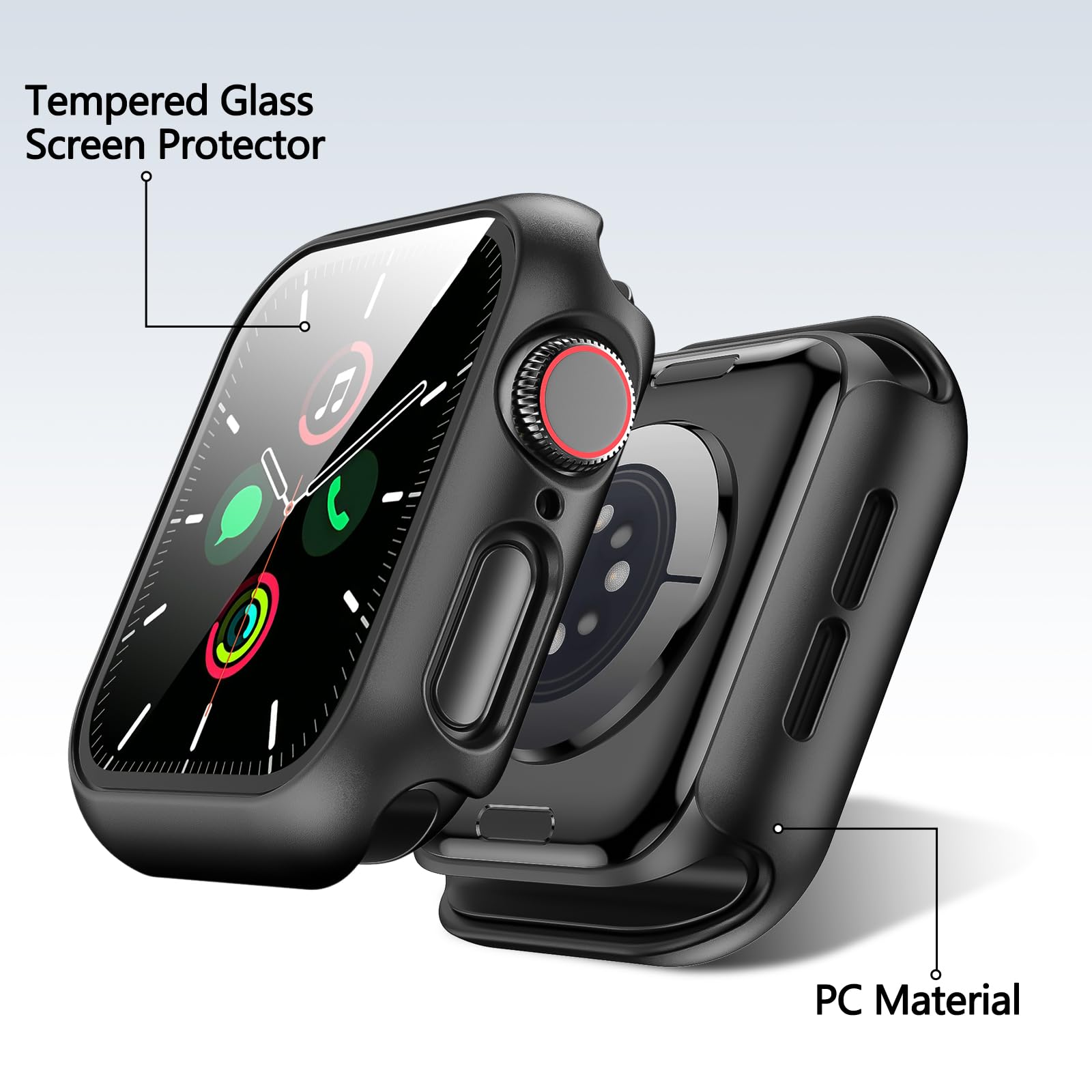 Case for Apple Watch Screen Protector SE 3(2025)/SE 2/SE/Series 4 5 6 44mm Built-in HD Tempered Glass | Slim Guard Bumper | Full Coverage Protective | Hard PC Face Cover Compatible iWatch