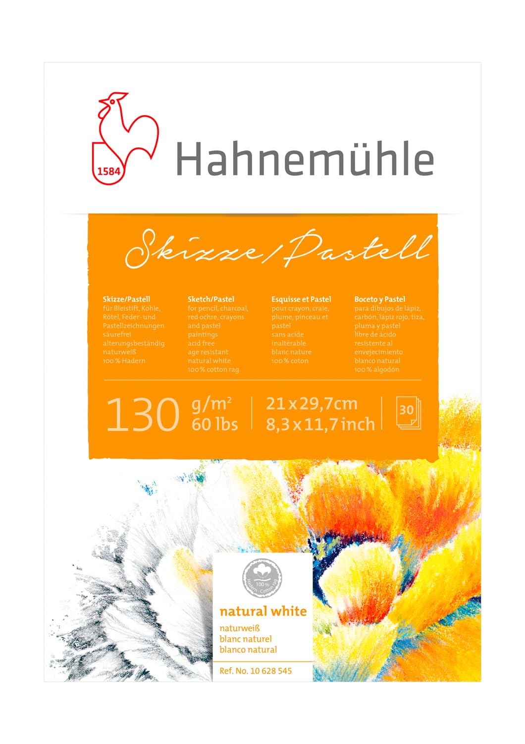 Sketch/Pastel Pad 100% Hadern 130 g/m², DIN A4, 30 Sheets, Art Supplies