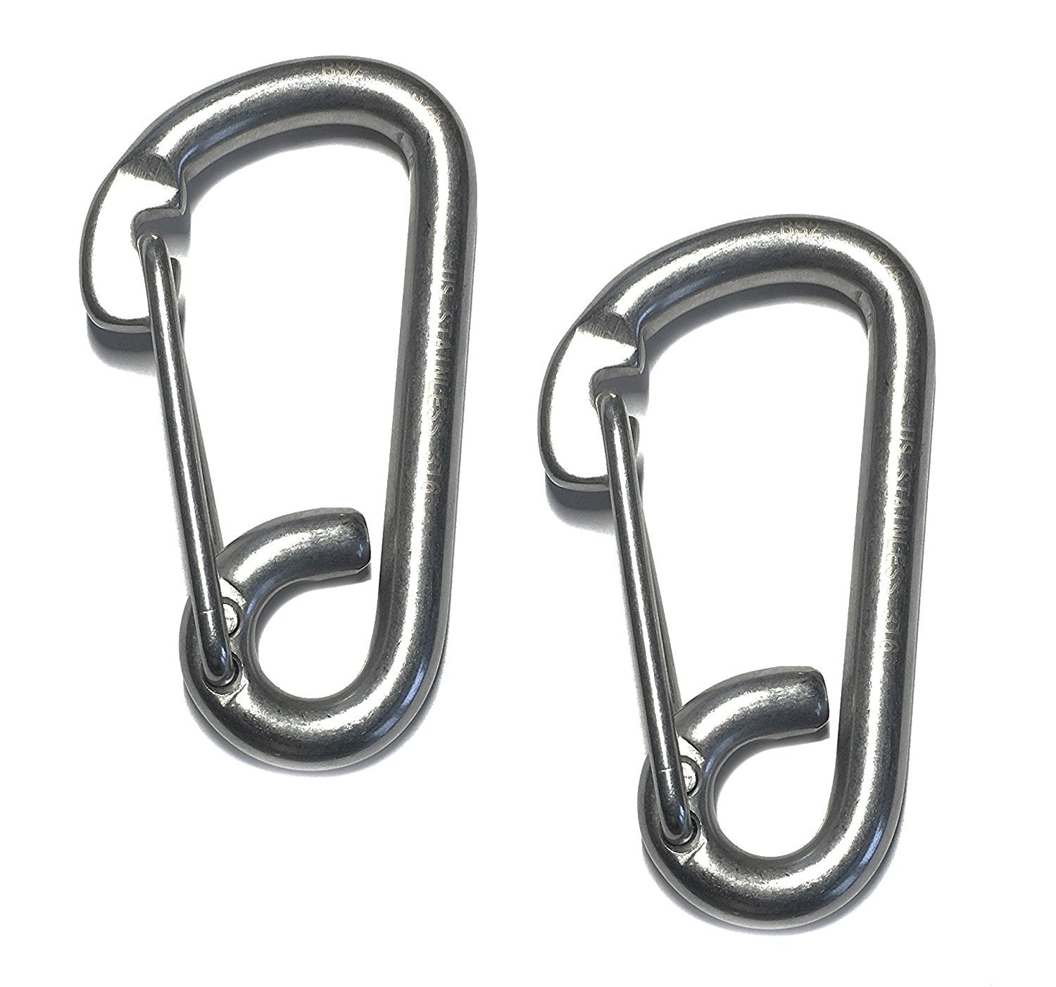 2 Pieces Stainless Steel 316 Spring Hook Carabiner 3/8" (10mm) Marine Grade Safety Clip