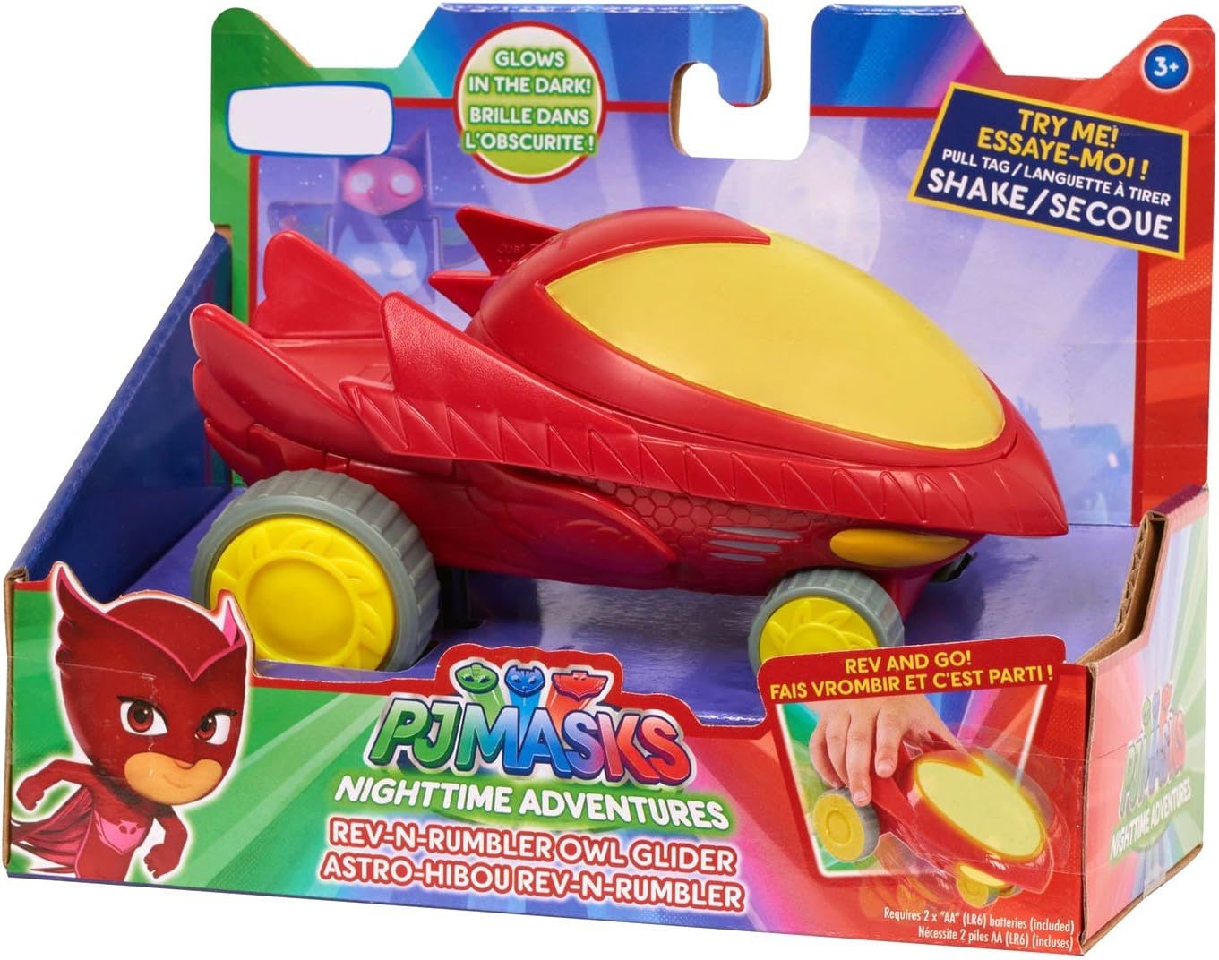 Pj Masks Exclusive Night Time Adventures Glow in the Dark Rev-N-Rumbler Owl Glider