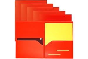 Youngever 6 Pack Heavy Duty Plastic Two Pocket Folders, Heavy Duty Plastic 2 Pocket Folder (Red)