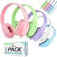 Sonitum Bulk Kids Headphones for School with Microphones - 5-Pack On-Ear 3.5mm Wired Headphones for Schools -Comfy Wired Kids Headphones with in-Line Mics – School Headphones for Kids