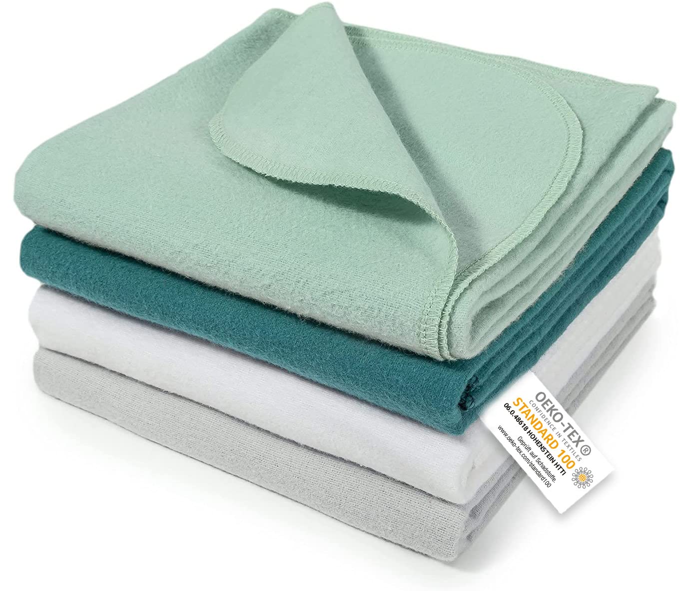 MAKIAN Molleton Cloths Set, 4 x Cloth Nappies 80 x 80 cm - Set of 4 Baby Burp Cloths/Soft, Absorbent Flannel Nappies Made of 100% Cotton, Oeko-Tex® Standard 100 Tested (Mint Green)