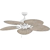 Hinkley Tropic Air 52" Indoor and Outdoor Ceiling Fan, Five Blades, DC 4 Speed Motor, Matte White and Palm-Shaped Weathered W