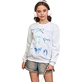 WDIRARA Girl's Graphic Print Long Sleeve Round Neck Oversized Sweatshirts Pullovers