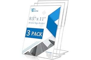 EHWINE 3 Pack 8.5 x 11 Acrylic Sign Holder, Clear Plastic Signs Display Stand, Vertical Slanted Back Paper Holder Stand up Table Top Sign Holders Flyer Stand Frames Suitable for Office Business Store