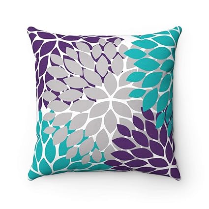 Utf4c Throw Pillow Cover Purple Teal Gray Flower Burst Pillow
