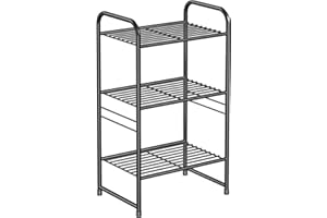 GEORIS Steel Storage Shelving 3-Tier Utility Shelving Unit Steel Organizer Wire Rack for Home,Kitchen,Office, Black (11.8" D x 17.7" W x 31.5" H)