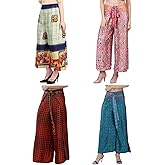 Wevez® Pack of 3 Women's Boho Palazzo Pants – Assorted Wide-Leg Wrap Pants with Tie-Up Waist for Yoga & Casual Wear