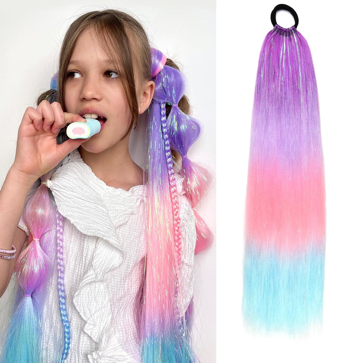 JIAMEISI Rainbow Ponytail Hair Extension 26 Inch 1Pack 100g Ombre Ponytail Extension Synthetic Fiber Coloured Extension for Braiding Mermaid Hair Pony Tail for Girls Fairy Hair #X418 โ image 1