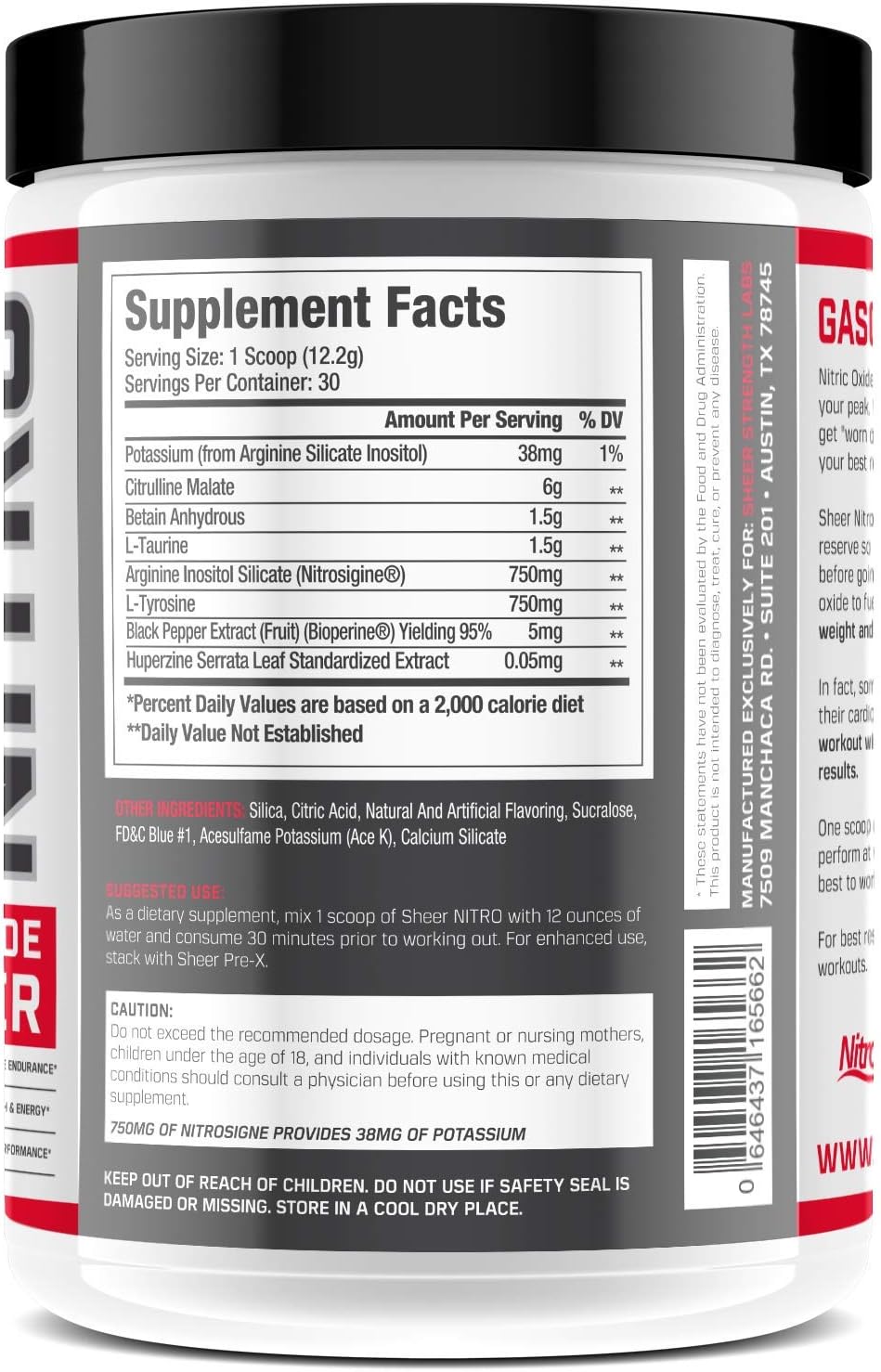 Caffeine Free Premium Nitric Oxide Boosting Pre Workout - Non-GMO - 30 Tingle-Free Preworkout Powder Servings for Men & Women - Blue Raspberry - Sheer Strength Labs - 349g - Packaging May Vary: Health & Personal Care
