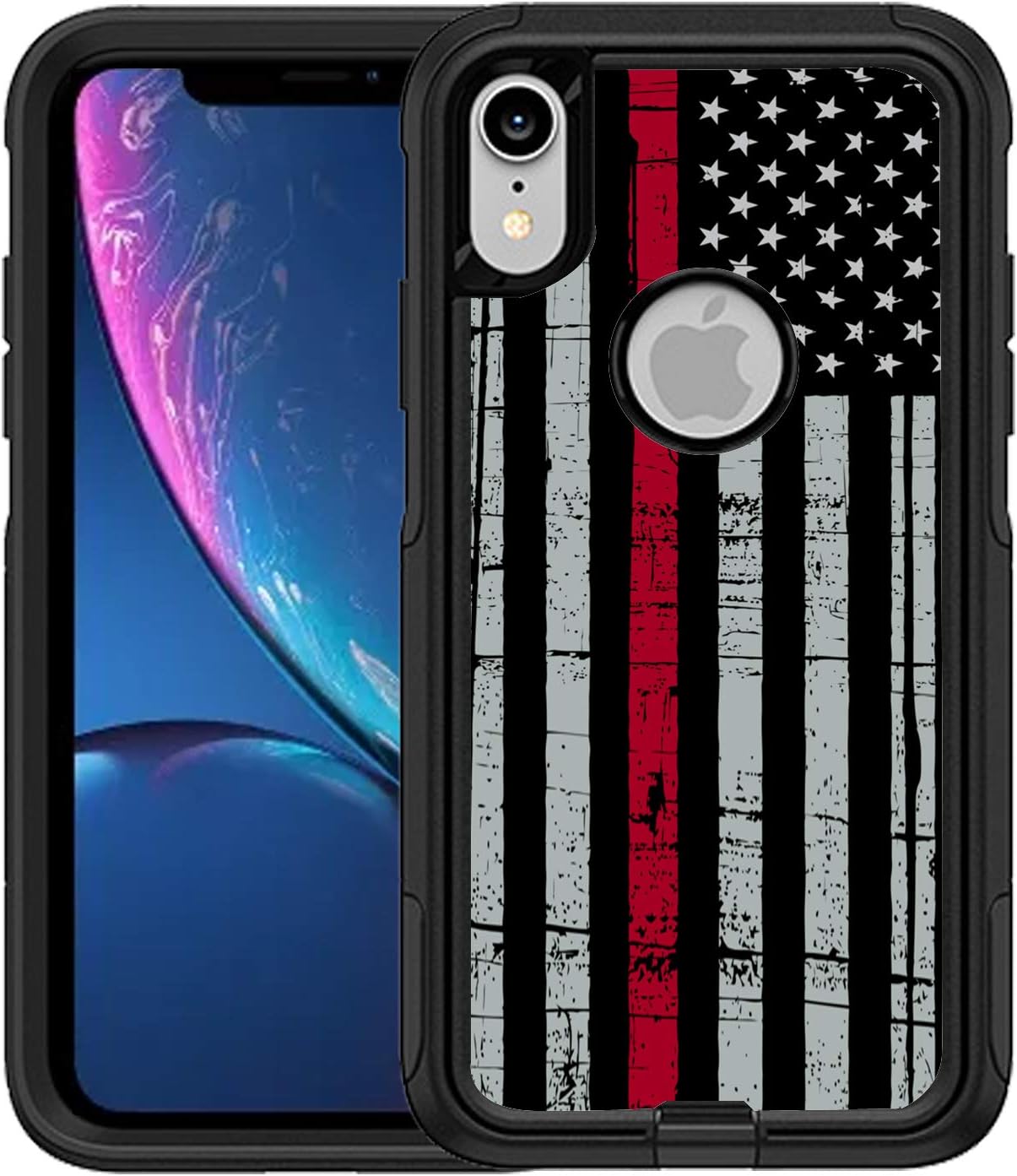 TeleSkins Protective Designer Vinyl Skin Decals/Stickers Compatible with Otterbox Commuter iPhone Xr Case -Thin Red Line USA Fire Fighter Flag Design Patterns - only Skins and not Case